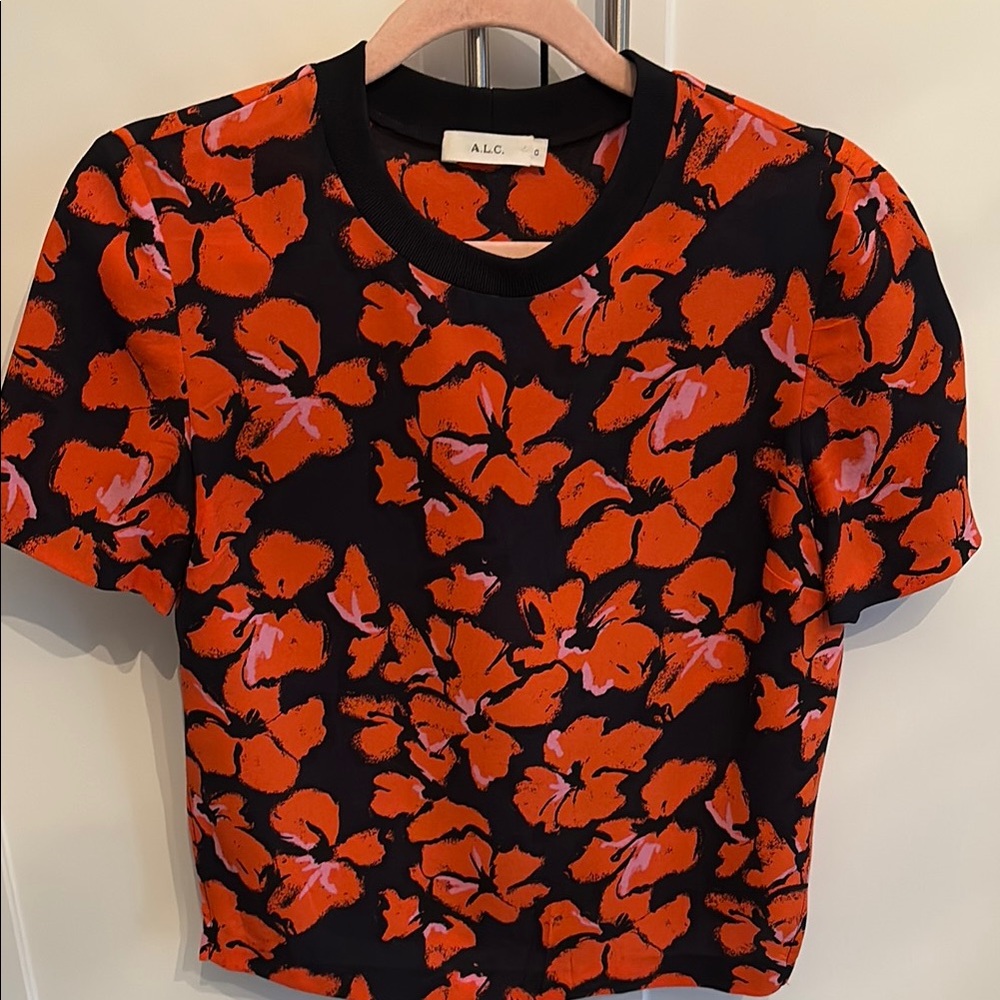 A.L.C. Black and Orange 100% silk crew